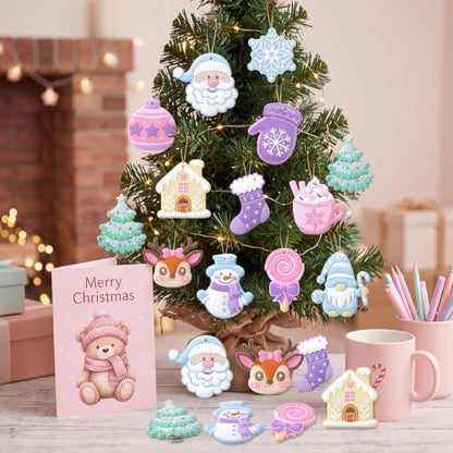 Lunmon 24 Pack Pastel Christmas Ornaments PVC Holiday Tree Decorations