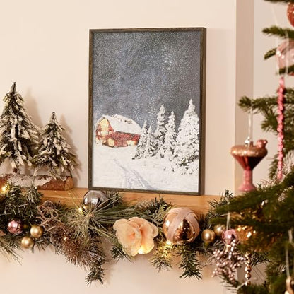 Snowy Cabin Christmas Canvas Wall Art 12x16 Inches - Framed Holiday Decor