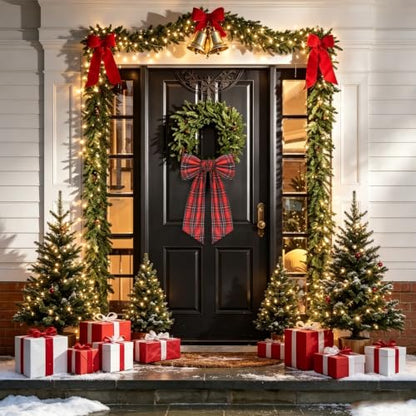 Red Buffalo Plaid Wreath Sash Set for Front Door Holiday Decorations - 2 Pack