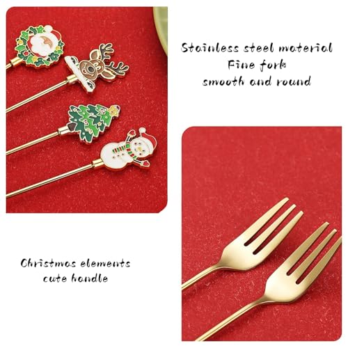 4 Pack Christmas Stainless Steel Forks Set - Gold 3-Tine Elegant Tableware for Holiday Dining