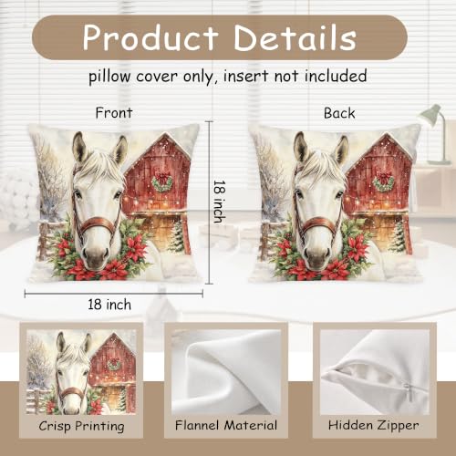 Horse Throw Pillow Cover 18x18 inches - Winter Christmas Decor - Horse Lover Gift - Variation: Horse