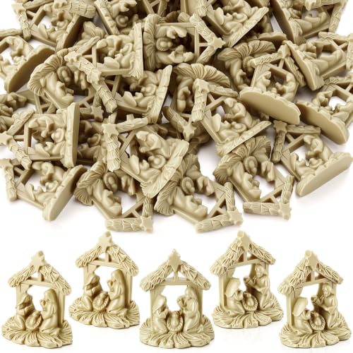 Jesus Birth Nativity Scene Set - Beige Mini Resin Figurines, 60 Pieces