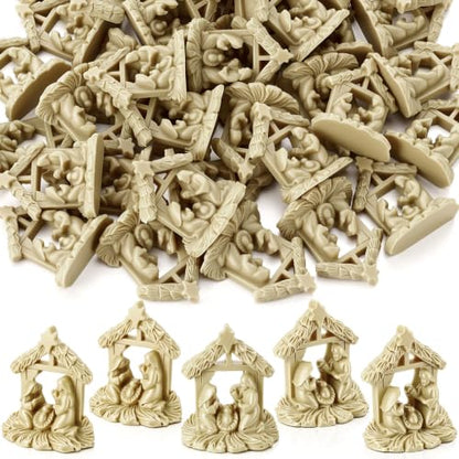 Jesus Birth Nativity Scene Set - Beige Mini Resin Figurines, 60 Pieces