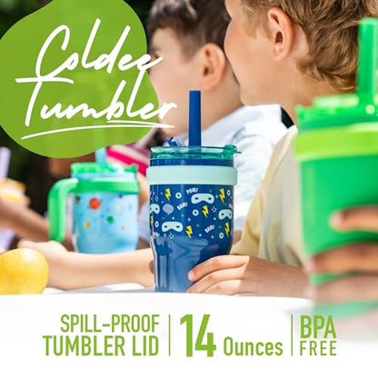 REDUCE 14 oz Coldee Tumbler with Handle for Kids Leakproof Insulated Stainless Steel Mug with Lid & Spill-Proof Straw, Keeps Drinks Cold up to 18 Hrs, Clover Green