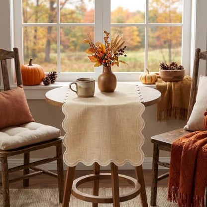 Burlap Table Runner 14x36 Inch with Scalloped Edges - Fall Rustic Home Decor (Variation: Burlap / 36 Inch)