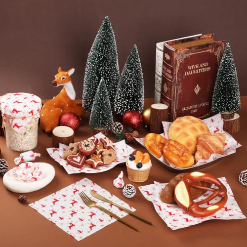 100 Pack Red Xmas Deli Paper Sheets 7x7 Inch Food Wrapping & Basket Liners