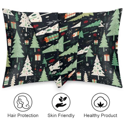 Christmas Satin Pillowcase for Hair and Skin - Green Silk Queen Size 20x30 with Zipper