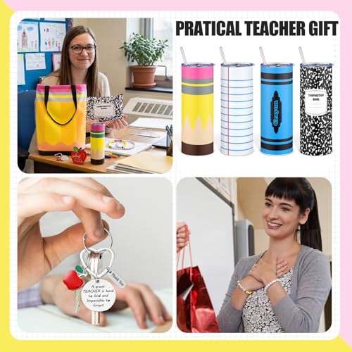Sieral Christmas Teacher Gifts Set - 4 Skinny Tumblers & Holiday Accessories