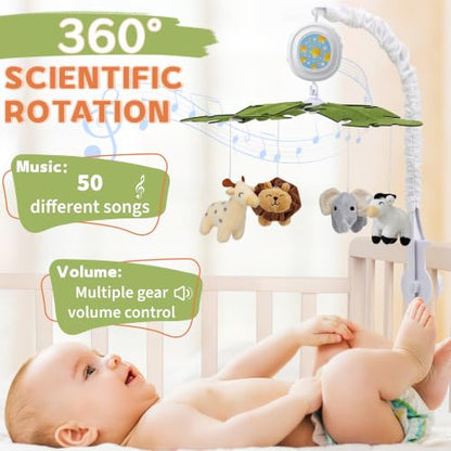 Baby Crib Mobile with Rotating Frame & Music Star Projection - White
