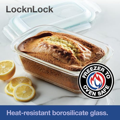 LocknLock Purely Better Glass Bread Baking/Loaf/Mealoaf Pan/Food Storage Container with Lid, 8.5 Inch x 5.5 Inch, Clear