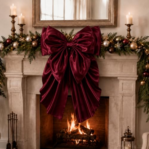Burgundy Large Christmas Bow Tree Topper 20x32 Inch Satin Holiday Decoration