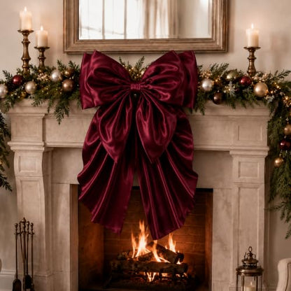 Burgundy Large Christmas Bow Tree Topper 20x32 Inch Satin Holiday Decoration