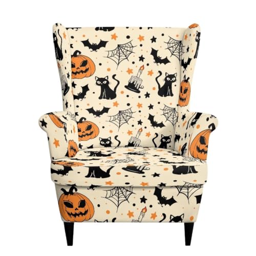 Halloween Wing Back Chair Covers with Arms - Armchair Slipcover
