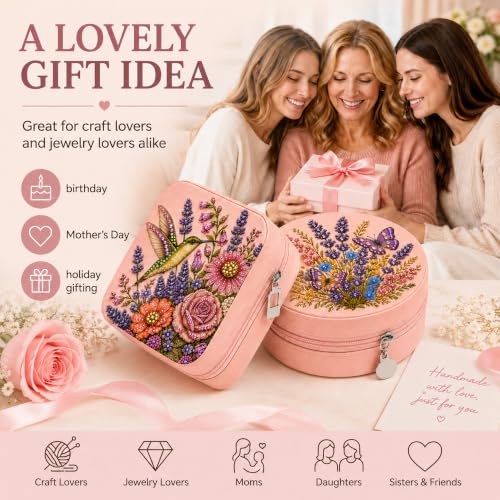 Diamond Art Jewelry Box Set - Flower B DIY Craft Kit with Tools
