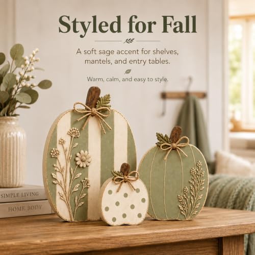 Wildflower Wooden Pumpkin Set - Farmhouse Fall Decor, 3 Sizes