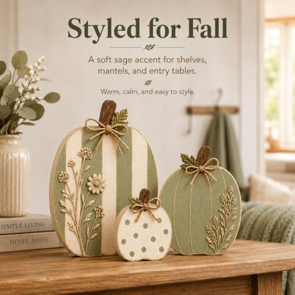 Wildflower Wooden Pumpkin Set - Farmhouse Fall Decor, 3 Sizes