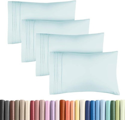 King Standard Pillow Cases by [Brand Name] - Soft Hotel Quality Covers | Comfy & Machine Washable - Ice Blue - Set of 4