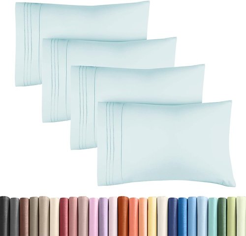 King Standard Pillow Cases by [Brand Name] - Soft Hotel Quality Covers | Comfy & Machine Washable - Ice Blue - Set of 4