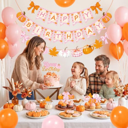 Fall Birthday Party Decorations Set Pink Pumpkin Maple Leaves Thanksgiving Indoor Home