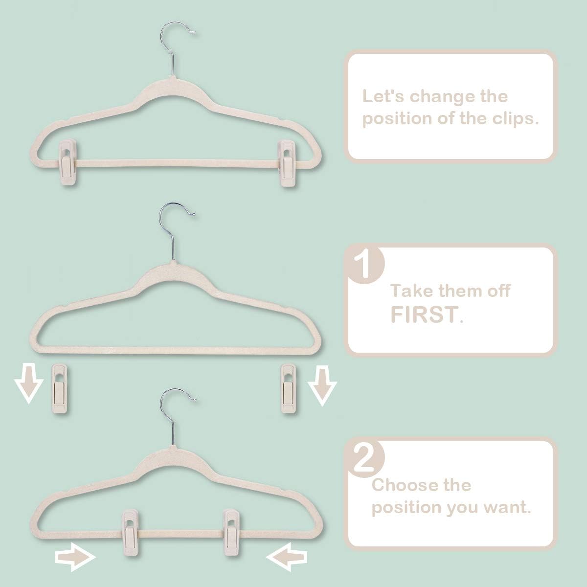 Trgowaul Velvet Hangers - Durable Clips for Thin Pants | 20-Pack in Elegant Beige
