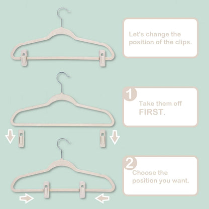 Trgowaul Velvet Hangers - Durable Clips for Thin Pants | 20-Pack in Elegant Beige