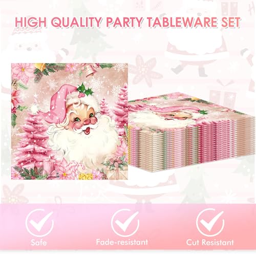 Christmas Party Set 20 Pcs Pink Holiday Plates & Napkins - Merry Christmas Theme, Winter Decor, Disposable Tableware - Variation: Christmas Party Set-1