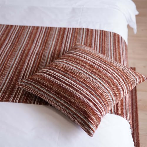 Dark Brown Textured Woven Bed Runner 26x98in with Pillow Cover Set - Modern Bedroom Decor