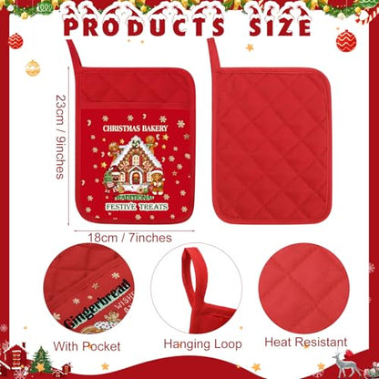 Christmas Pot Holders with Pocket - Vivid 12 Pack Heat Resistant Kitchen Accessories
