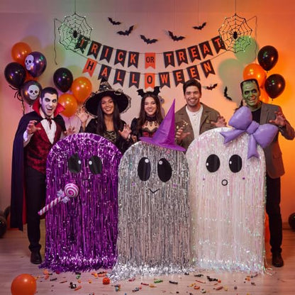 Halloween Ghost Cardboard Cutouts Set with Tinsel Curtains and Decor