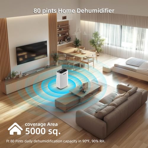 80 Pint Dehumidifier for Basement with Drain Hose, Quiet & Large Capacity