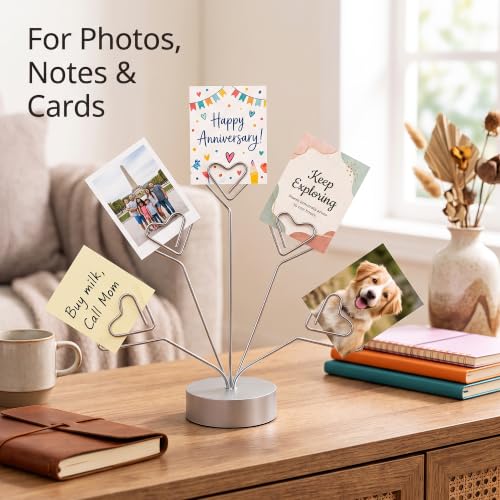 Silver Heart Shaped Photo Tree Holder Set - 2 Pieces, Tabletop Display