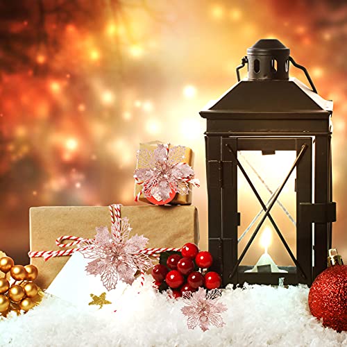 Rose Gold Christmas Artificial Poinsettia Flowers - 24 Pack, Holiday Decor
