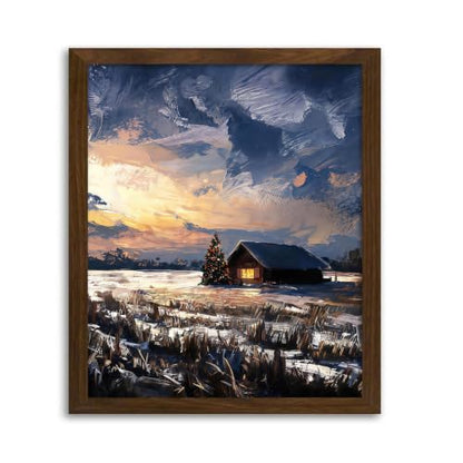 Christmas Winter Cabin Wall Art Vintage Snow Scene 8x10 Unframed Print