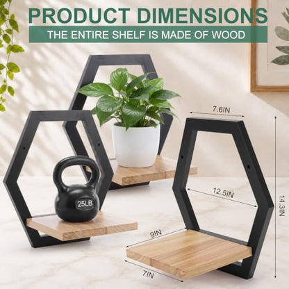Novabright Black Solid Wood Wall Plant Holder Shelves Set of 6 Indoor Garden Decor