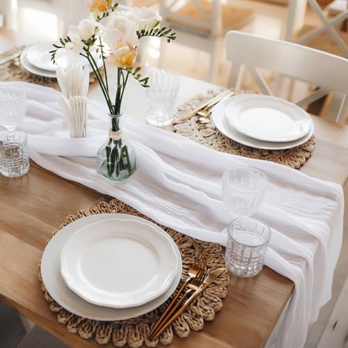 Cheesecloth Table Runner - White, 120 Inch / 10 Feet - Rustic Farmhouse Decor