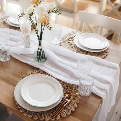 Cheesecloth Table Runner - White, 120 Inch / 10 Feet - Rustic Farmhouse Decor
