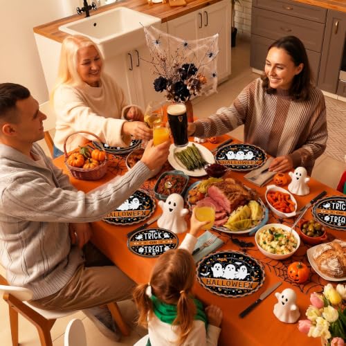 Halloween Ghost Paper Plates & Bowls Set - Disposable Tableware for Party, 50 Pieces