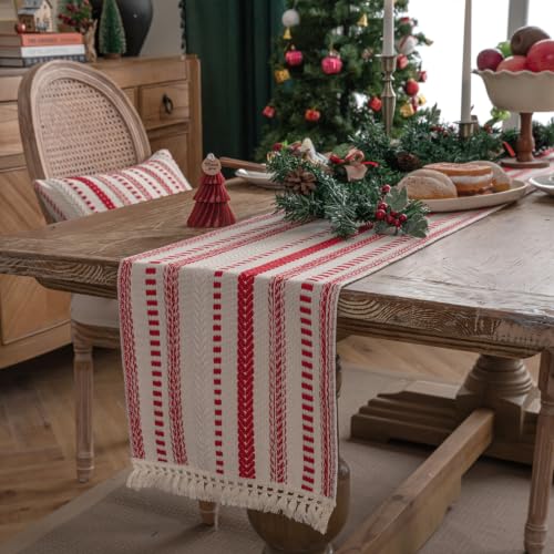 Red Boho Cotton Linen Table Runner 13x108 Inches for Holiday & Rustic Decor (Variation of THIS listing)