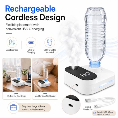Portable Water Bottle Humidifier for Travel White Rechargeable Mini Small