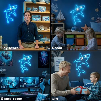 Shark Neon Sign Dimmable LED Wall Light - Ice Blue Ocean Decor