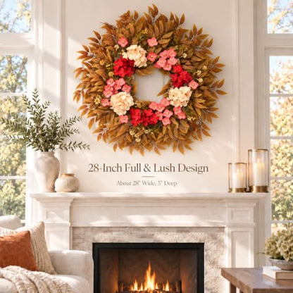 Agusbagli 28-Inch Fall Wreath with Eucalyptus & Hydrangea - Orange