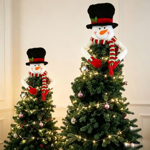 Christmas Tree Topper Snowman Ornament with Colorful Stripe Scarf - 4FT-5FT