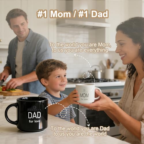 Mom and Dad Couple Mugs Set - 12 oz Ceramic Coffee Cups for Baby Shower Gift - Variation of Dad-Mom-Z