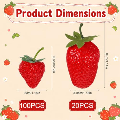 120Pcs Artificial Strawberry Decorations for Home & Party Decor, Realistic Faux Fruits Set