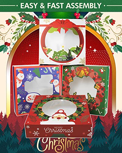 Christmas Pie Boxes with Window 10x10x2.5 Inch - 12 Pack Cookie Bakery Boxes - Holiday Gift Packaging