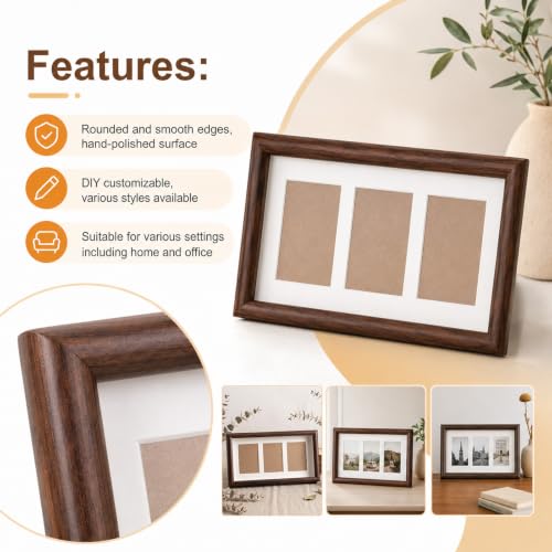 Walnut Wood Multi Picture Frame 2x3 3-Photo Desktop Display - Dark Walnut
