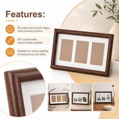 Walnut Wood Multi Picture Frame 2x3 3-Photo Desktop Display - Dark Walnut