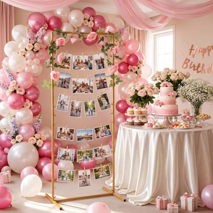 Metal Photo Display Board for Wedding Party - 59 Inch Gold Frame - Classic Style