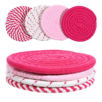 Pink Woven Fabric Coasters Set of 4 | Absorbent Drink Coasters for Desk