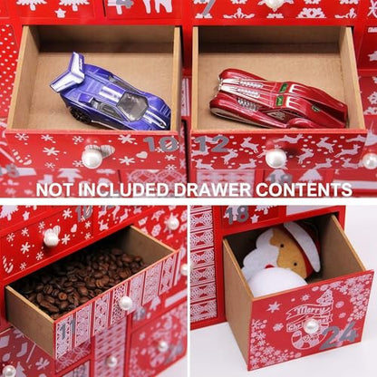 Refillable Wooden Advent Calendar with 24 Drawers - Christmas Countdown Decor